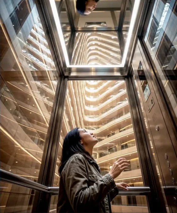 Resident in the glazed atrium elevator