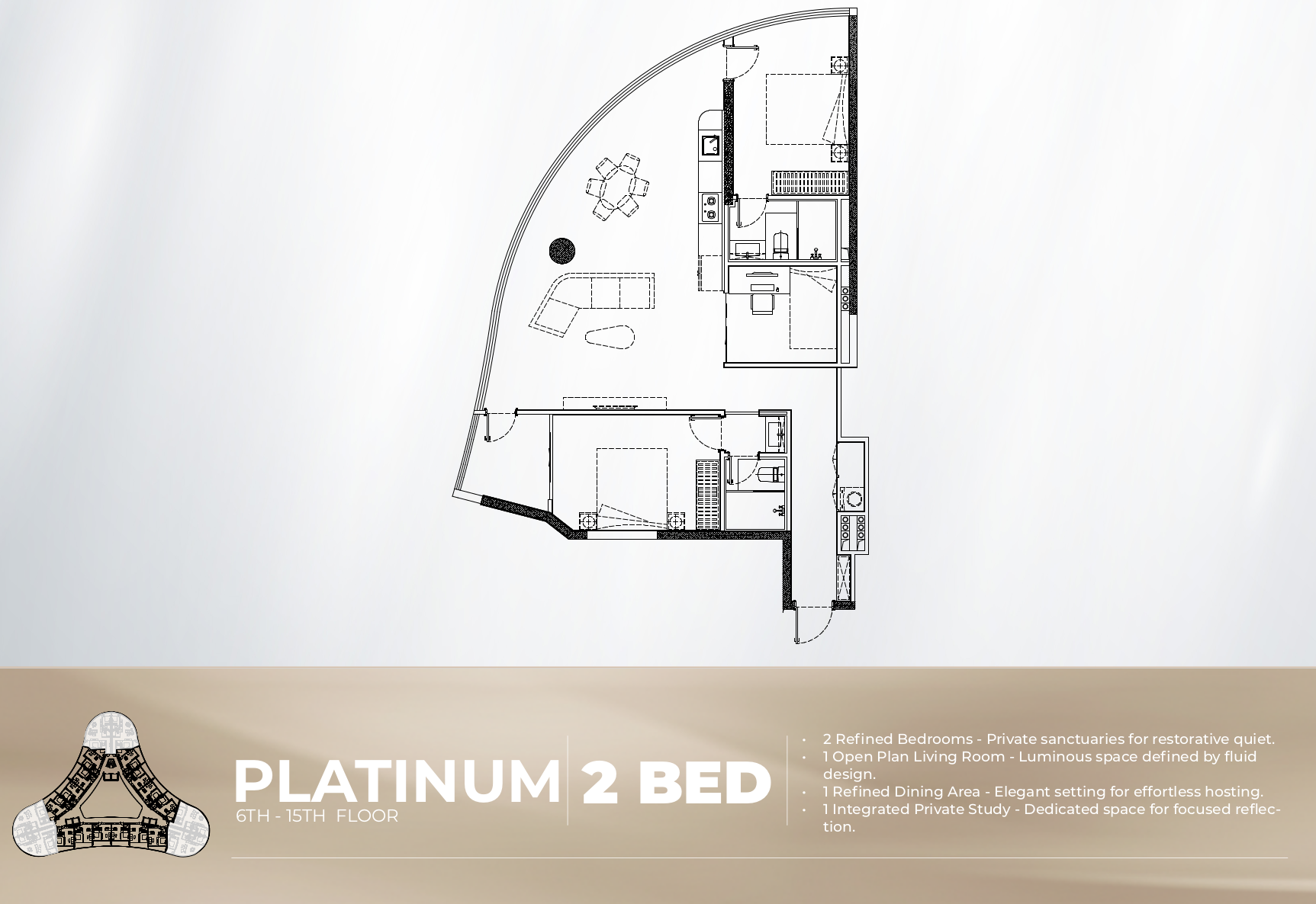 Cheval Riverside Platinum two-bedroom floor plan